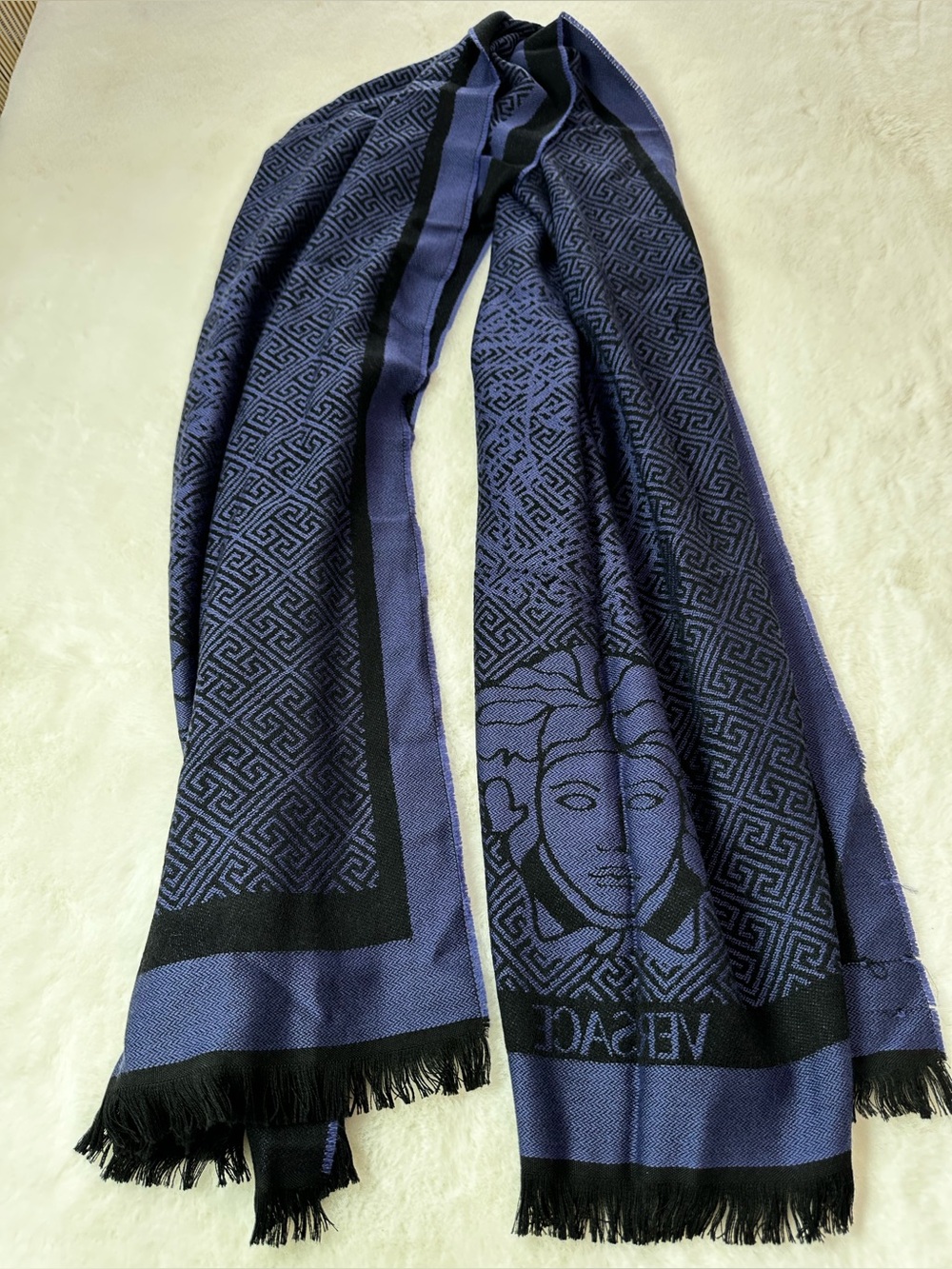 Versace purple& Black Medusa Jacquard Fringe Wrap